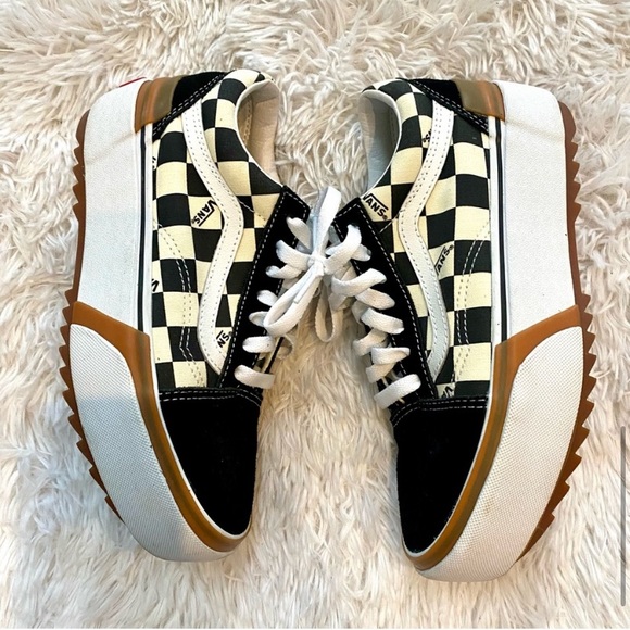 VANS OLD SCHOOL STACKED
CHECKERED SHOE SNEAKERS black white Men's 5.5 /Women's 7 - Picture 3 of 10